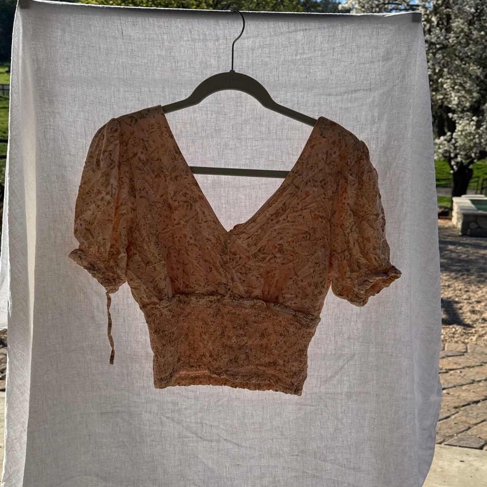 Madden Girl Floral V-Neck Smocked Crop Top - Rust